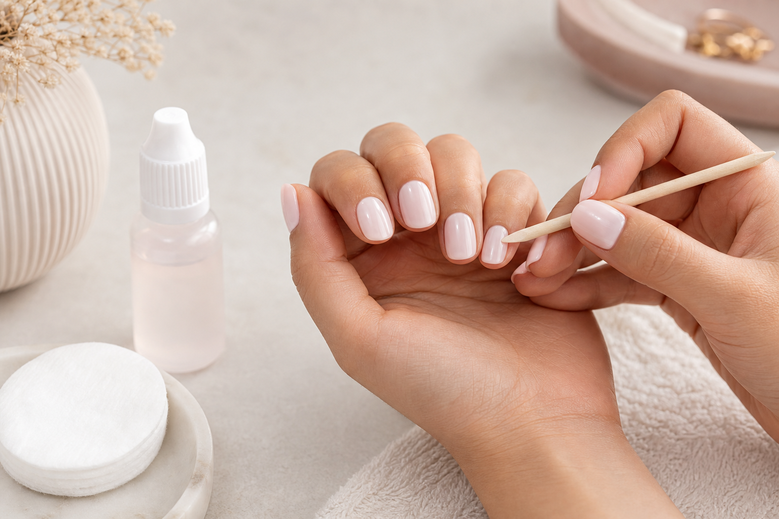 Gentle press-on nail removal care scene