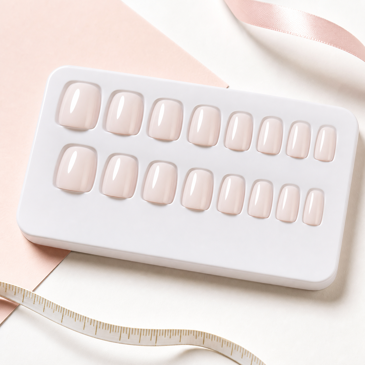 Press-on nail size set arranged in tray