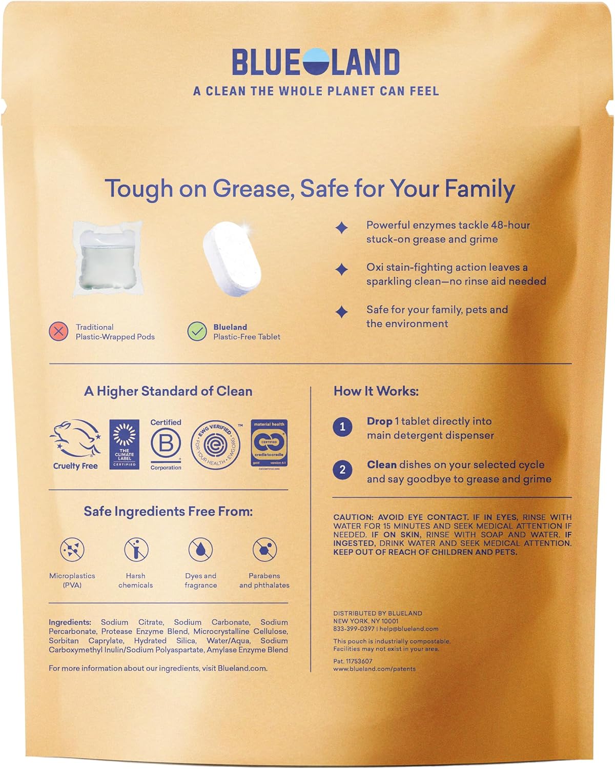 Back label of dishwasher detergent tablet pouch