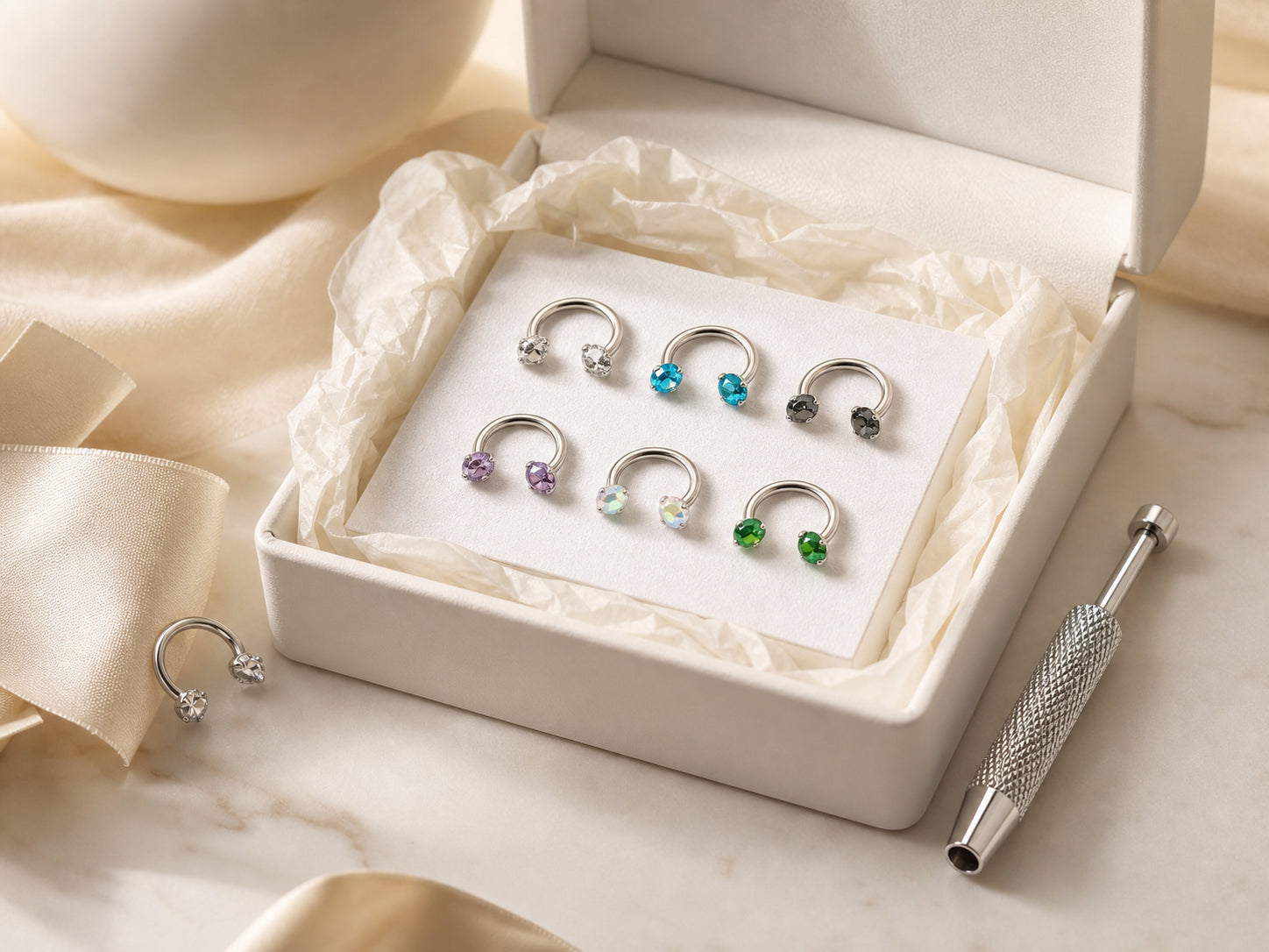 Gift-ready crystal nose ring set in a jewelry box
