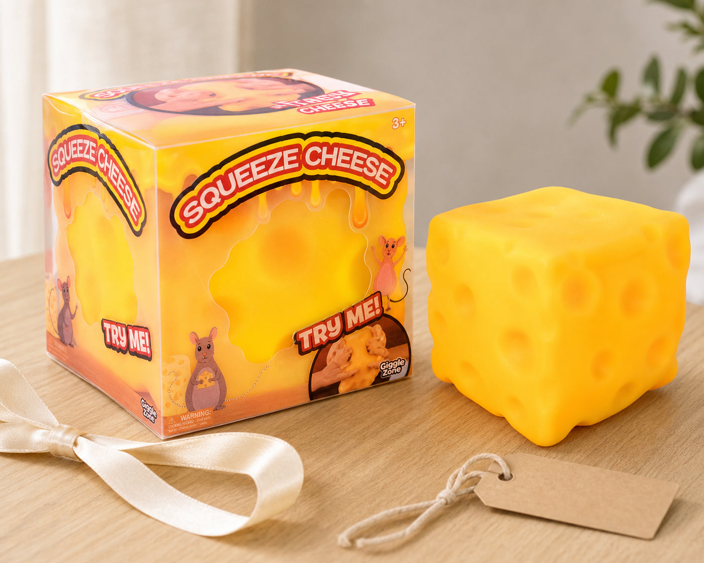 Gift-ready Squeeze Cheese toy and box