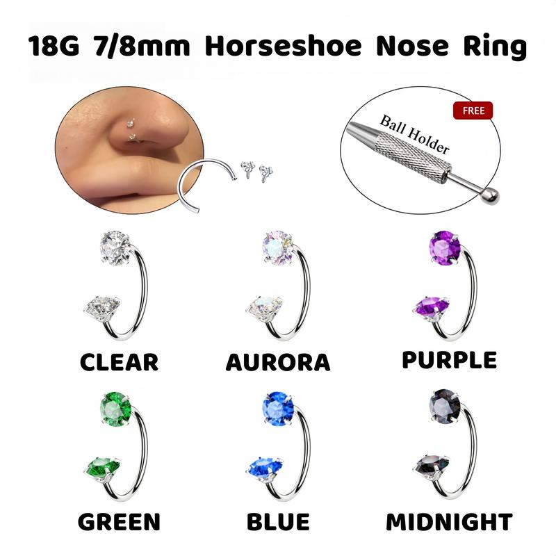 6-Color Crystal Horseshoe Nose Ring Set