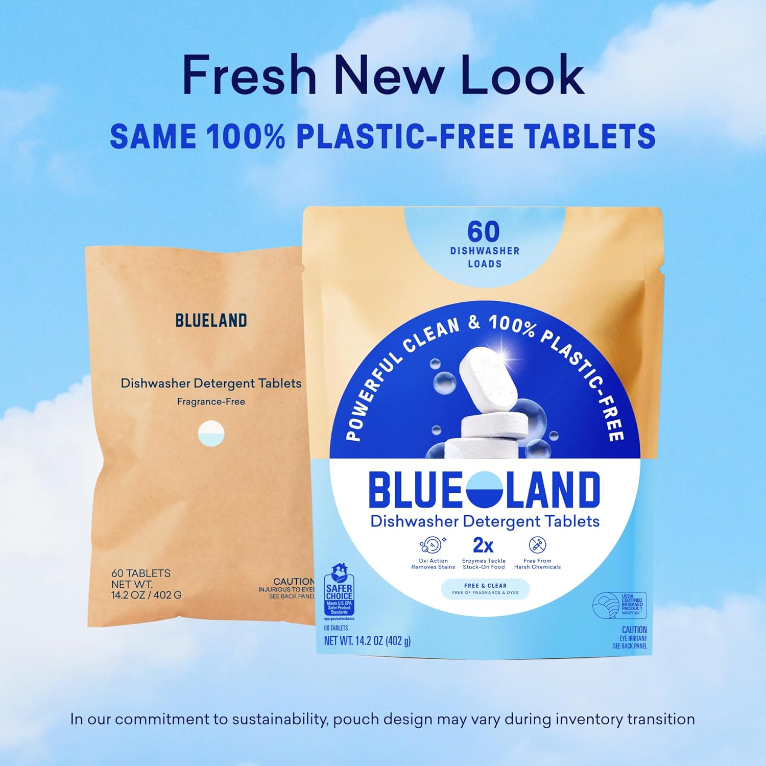 BLUELAND 100% Plastic-Free Dishwasher Detergent Tablets