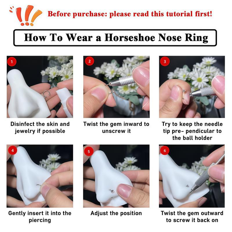 6-Color Crystal Horseshoe Nose Ring Set