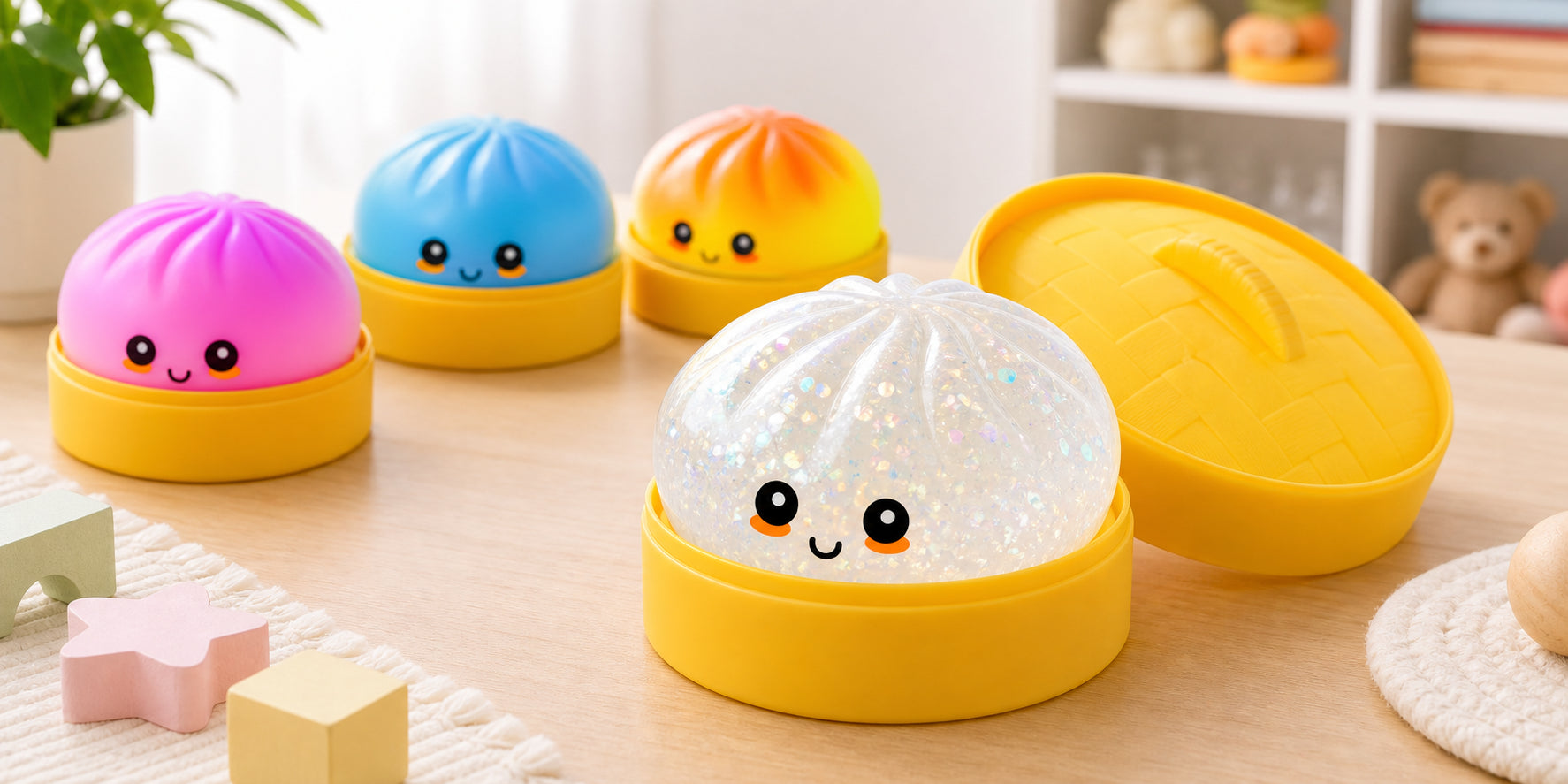 Bao bun squishy sensory toy in yellow case hero photo