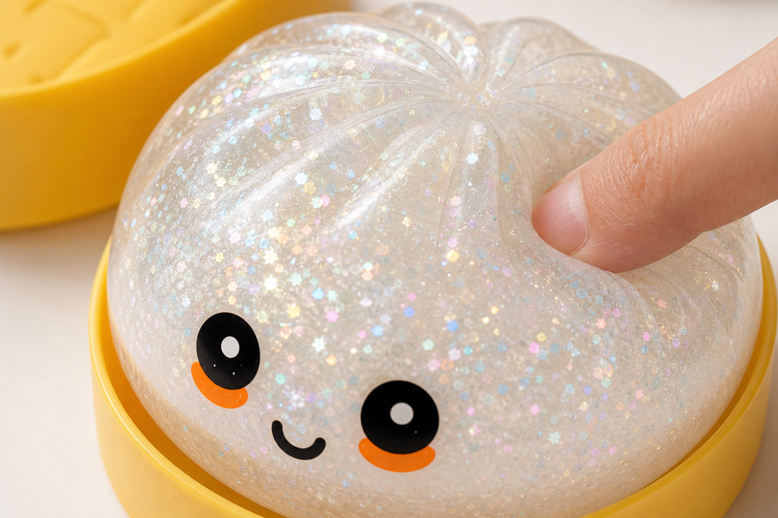 Macro detail of glitter bao squishy material