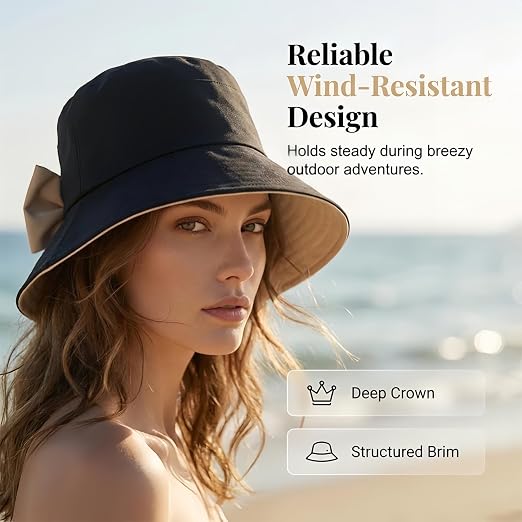 Black wide brim sun hat with structured brim