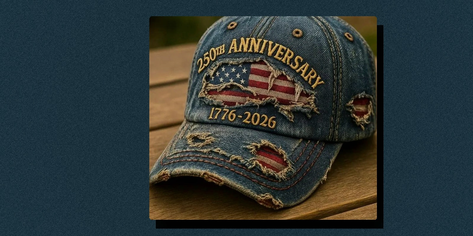 Outfit pairing flatlay for denim anniversary cap