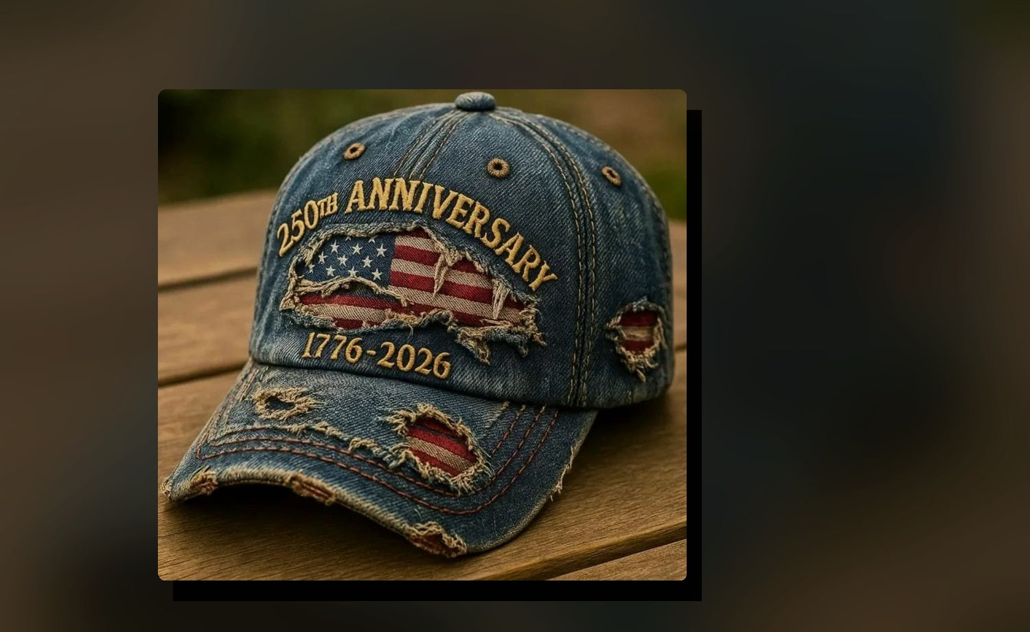 Road trip promotional scene for the 250th Anniversary denim cap