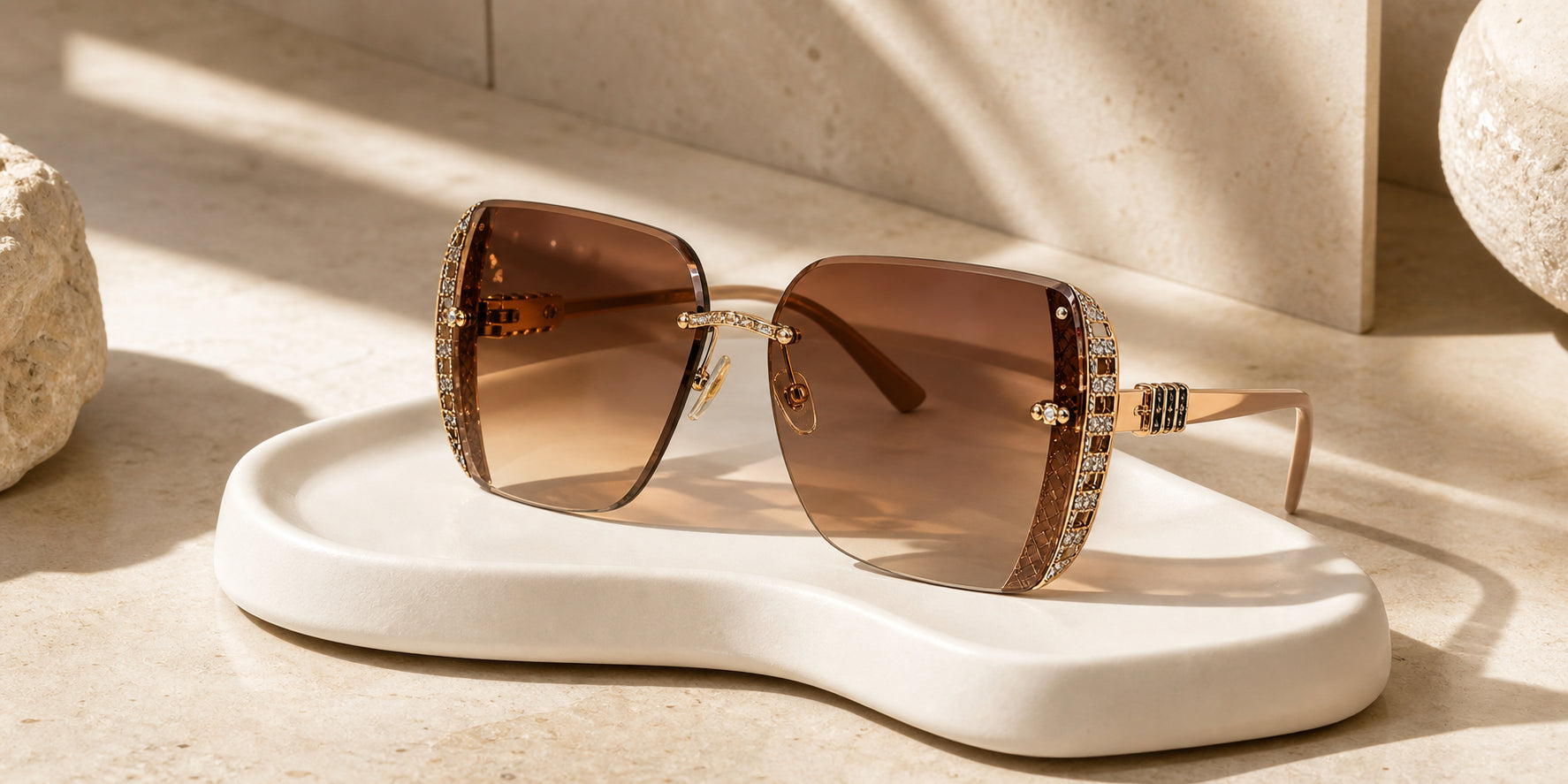 Luxury brown gradient rhinestone sunglasses hero photo