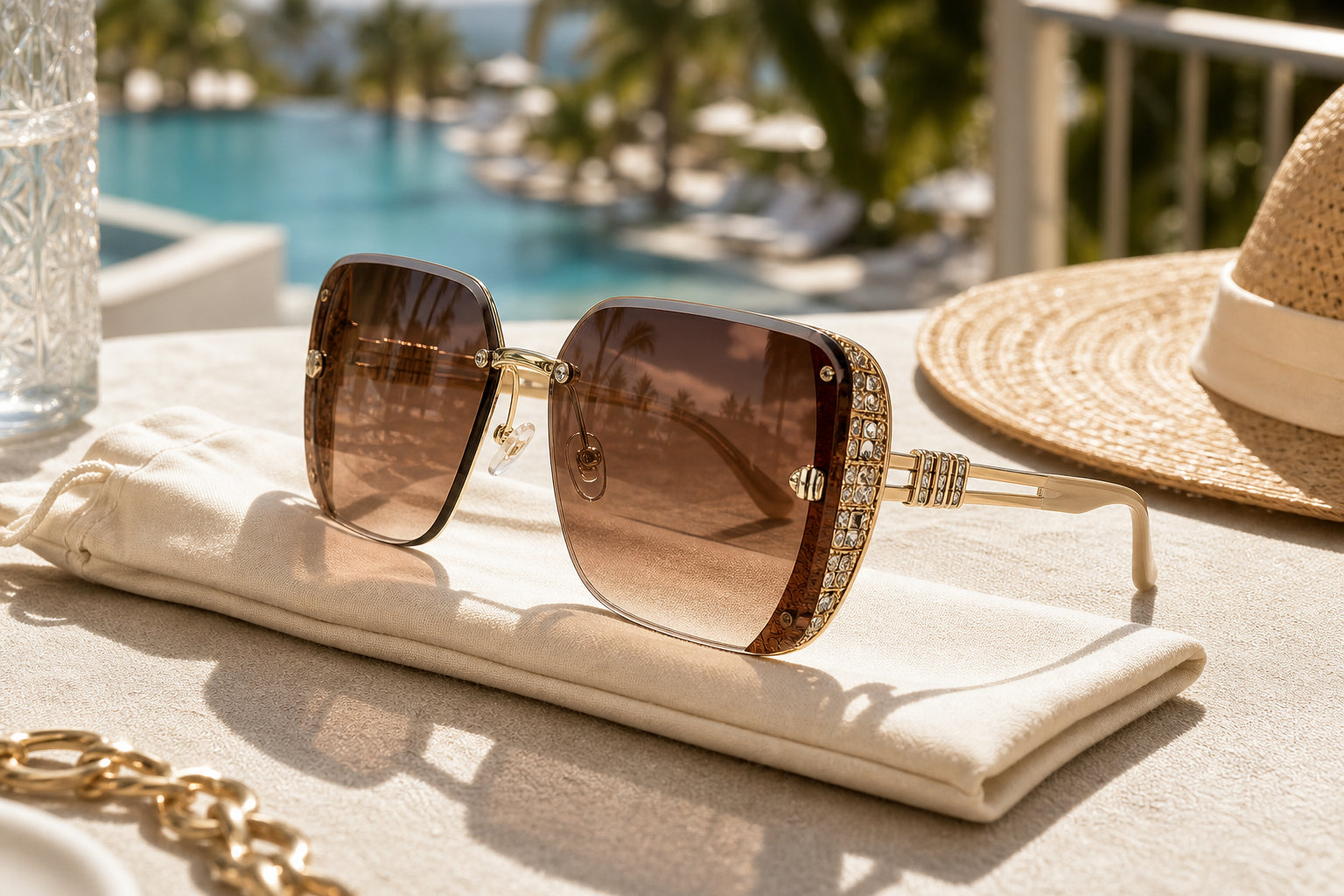 Resort travel sunglasses scene