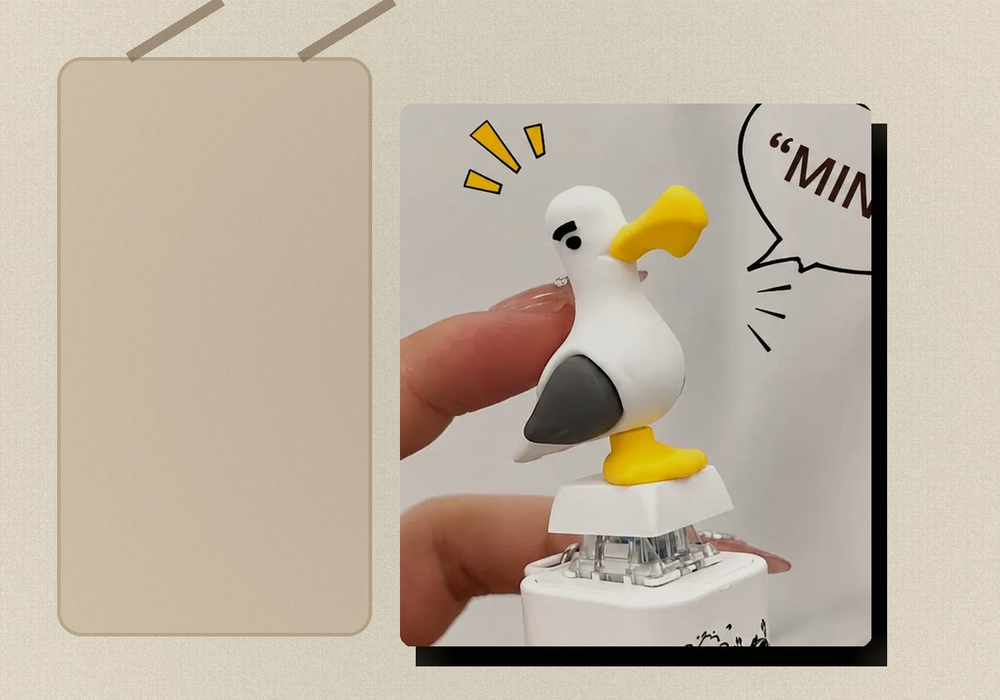 Mine seagull keychain on a cream tote bag