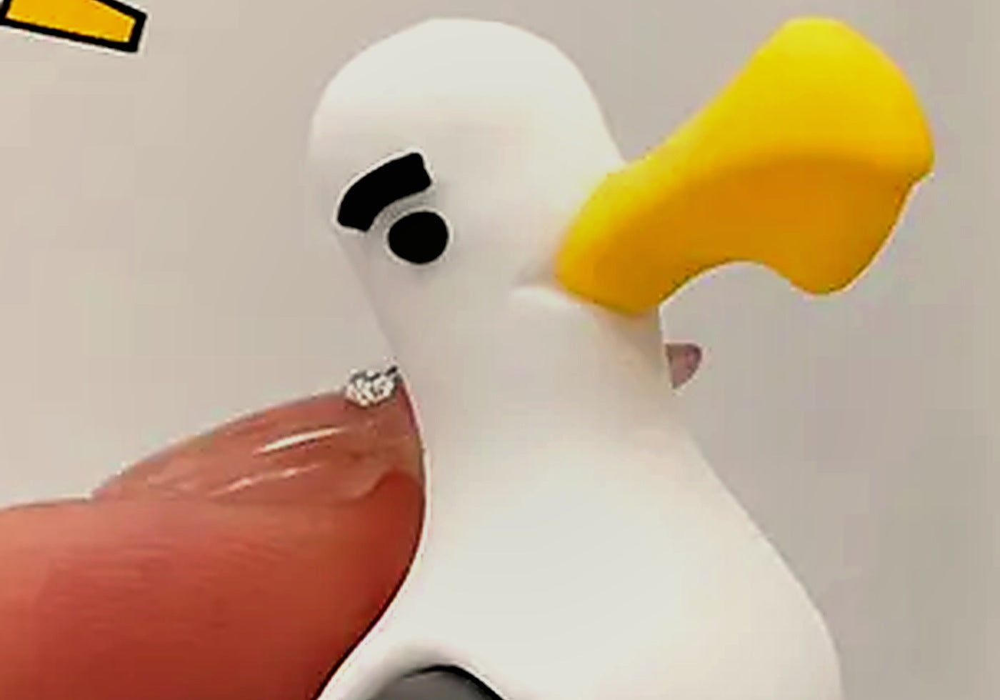Macro detail of Mine seagull keychain face and beak