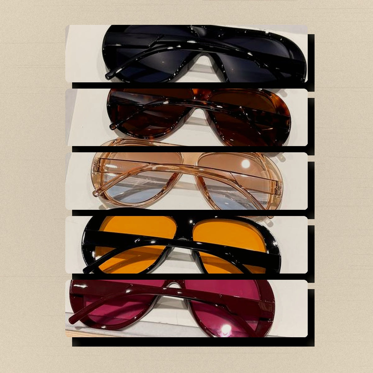 Five color lineup of retro sunglasses