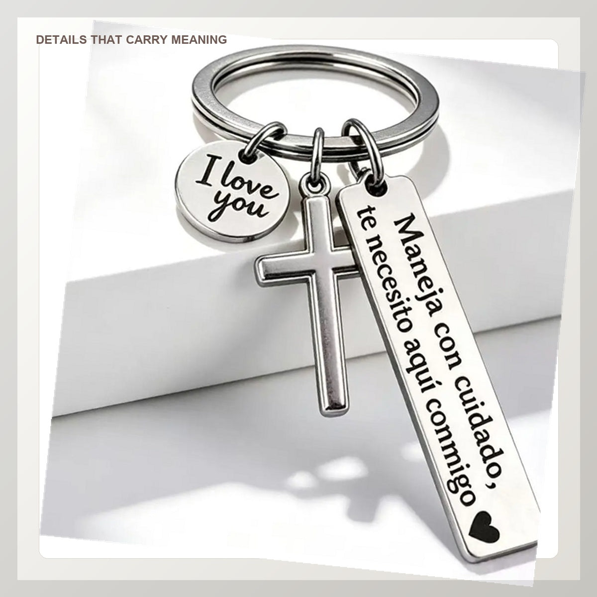 Drive Safe Spanish Cross Keychain